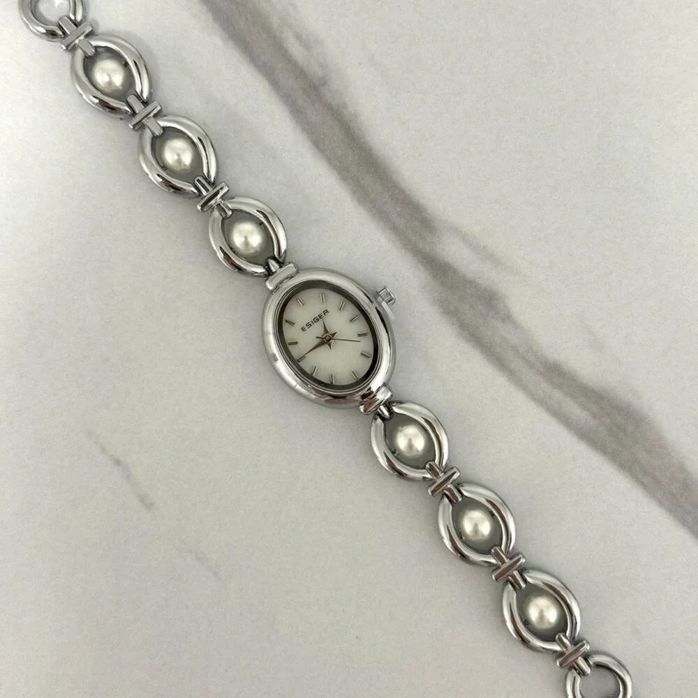 Sku:0170 Retro silver mini watch bracelet with white pearls + in a gift‎ box